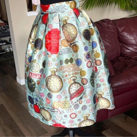 BNWT Choies Novelty Print Retro A-Lined Satin Ballon Midi Skirt Size Large - Picture 6 of 12